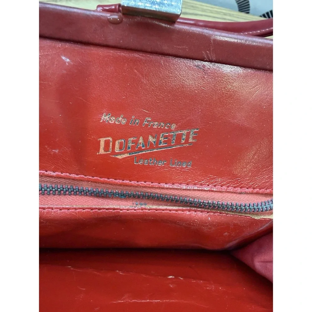 VTG 1950s red leather Dofanette frame hinged handbag purse France‎ Granny